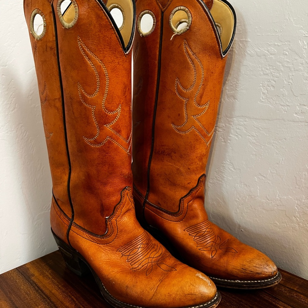 Laredo Buckaroo Size 7  1/2 Ladies Boots Brown Leather Made In The USA
